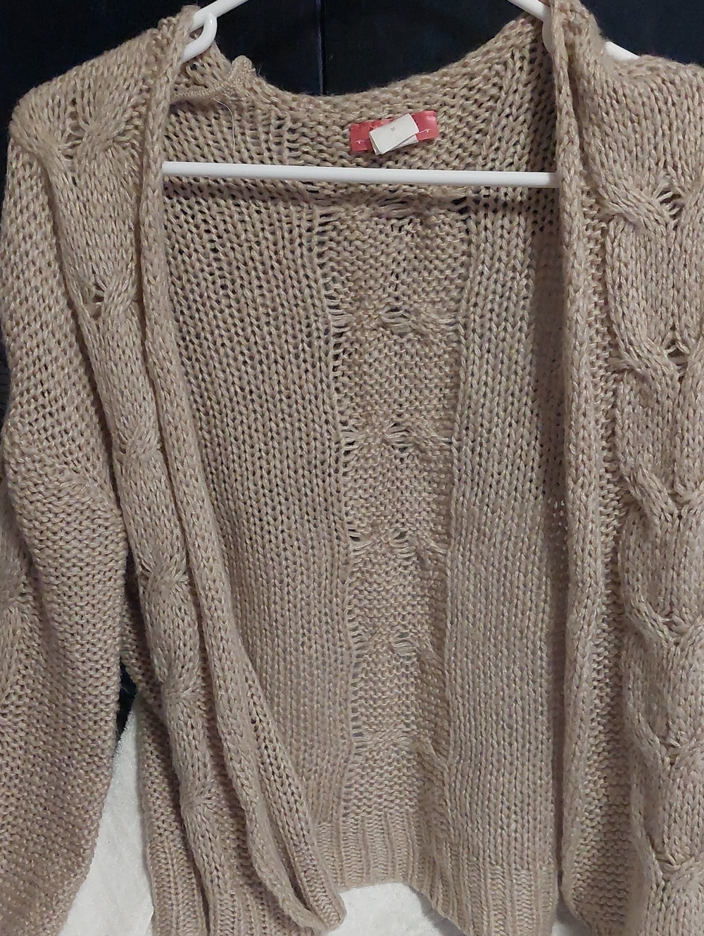 Ragdoll Chunky Cable-Trim Open Cardigan - Beige L